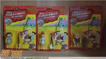 3 ACTION FIGURES THE FLINTSTONES GLI ANTENATI VERSIONE PIÙ RARA 1986 MOC NUOVE + DINO (CRESTA ROTTA)