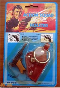 ACTION SQUAD SOLID DIE CAST METAL CAP GUN WITH KEY CHAN HOLSTER BLISTER