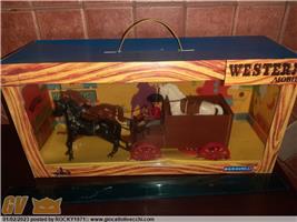 BARAVELLI WESTERN MOBIL COACH CARRO BESTIAME ANNI `70 HORSE WAGON OREGON TRAIL TRASPORTO ANIMALI 