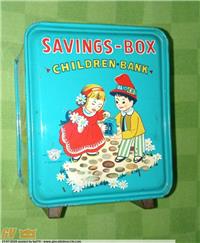 VINTAGE JAPAN OR CHINA TIN TOY "SAVINGS-BOX CHILDREN BANK" SALVADANAIO LATTA
